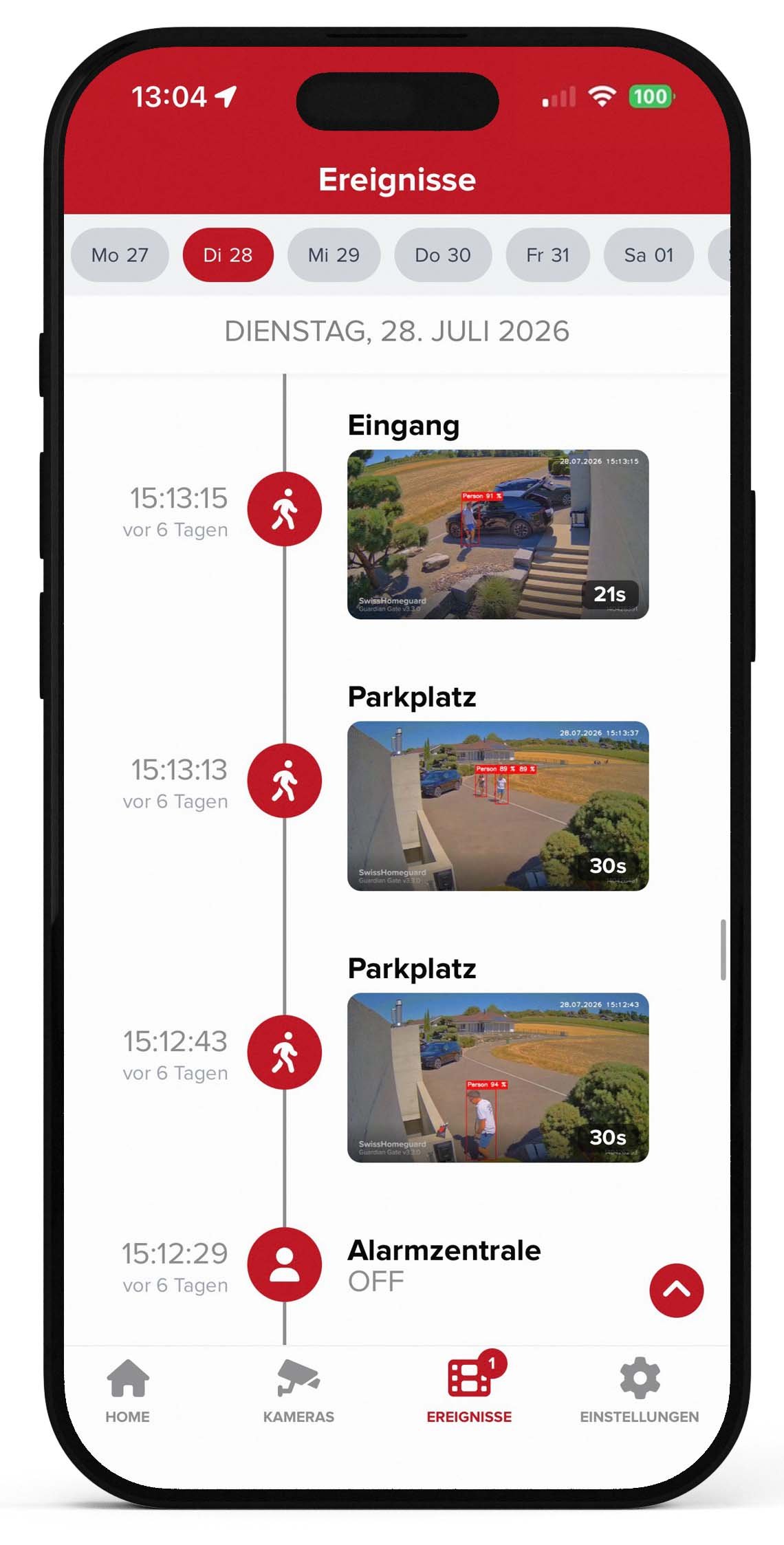 SwissHomeguard App Ereignisübersicht